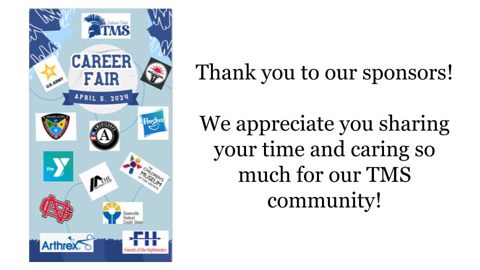 Thank you to our sponsors!  We appreciate you sharing your time and caring so much for our TMS community!